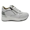 KEYS 10592 white silver bianco argento scarpe sneakers donna lacci zeppa zip