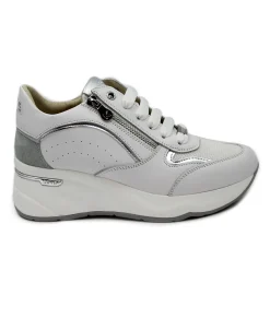 KEYS 10592 white silver bianco argento scarpe sneakers donna lacci zeppa zip