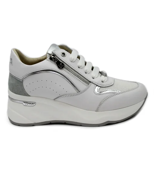KEYS 10592 white silver bianco argento scarpe sneakers donna lacci zeppa zip