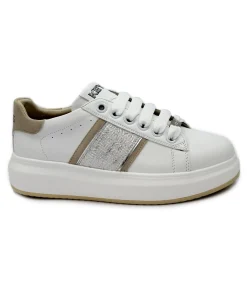 KEYS 10501 white silver bianco argento scarpe sneakers donna lacci platform