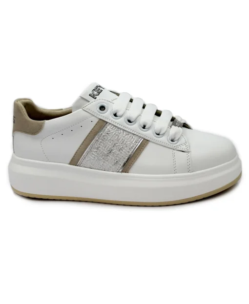 KEYS 10501 white silver bianco argento scarpe sneakers donna lacci platform