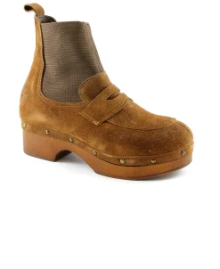 LATIKA 41018C marrone cuoio scarpe donna stivaletto zoccolo elastico pelle