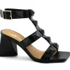 LES TULIPES 0470TP nero scarpe donna sandalo tacco triangolo borchie cinturino fibbia