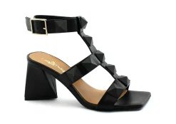LES TULIPES 0470TP nero scarpe donna sandalo tacco triangolo borchie cinturino fibbia