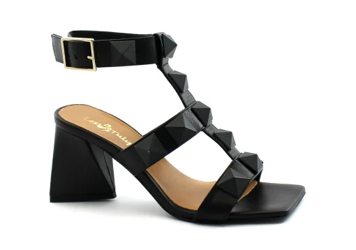 LES TULIPES 0470TP nero scarpe donna sandalo tacco triangolo borchie cinturino fibbia