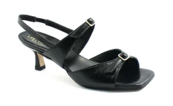 LES VENUES 622 nero scarpe sandali donna tacco cinturino pelle verniciata