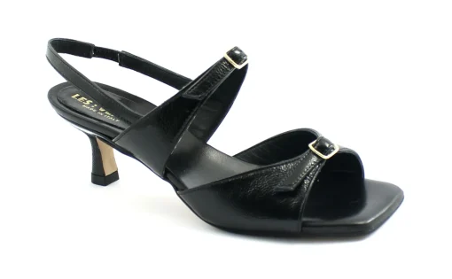 LES VENUES 622 nero scarpe sandali donna tacco cinturino pelle verniciata