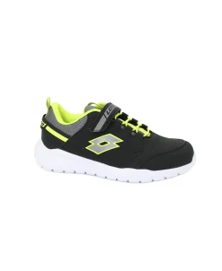 LOTTO 214870 SPACEBREEZE JR all black giallo fluo scarpe bambino sneakers ginnastica strappo + elastici