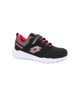 LOTTO 214870 SPACEBREEZE JR all black fucsia fluo scarpe bambina sneakers ginnastica strappo + elastici