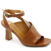 MALU' 7408 cuoio marrone scarpe sandali donna cinturino tacco pelle