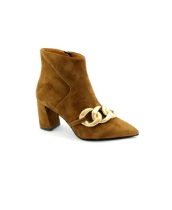 MALU' 3759 sigaro cuoio scarpe donna stivaletti zip laterale tacco camoscio punta
