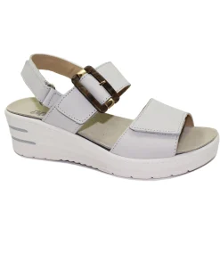 MELLUSO 19227 ghiaccio sandali donna pelle strappi regolabili plantare estraibile zeppa comfort