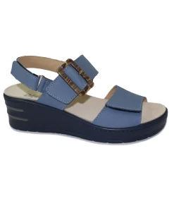 MELLUSO 19227 jeans sandali donna pelle strappi regolabili plantare estraibile zeppa comfort