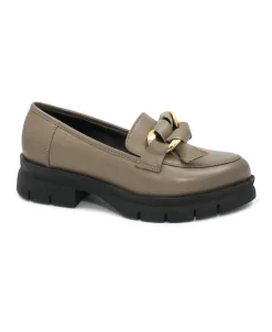 MELLUSO 034340 marmo scarpe donna mocassino zeppa pelle catena treccia