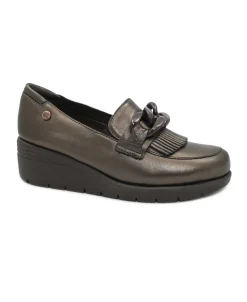 MELLUSO K55272W cocoa scarpe donna mocassino zeppa pelle catena treccia