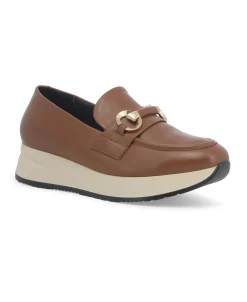 MELLUSO R25077 caramello scarpe donna mocassino zeppa pelle morsetto
