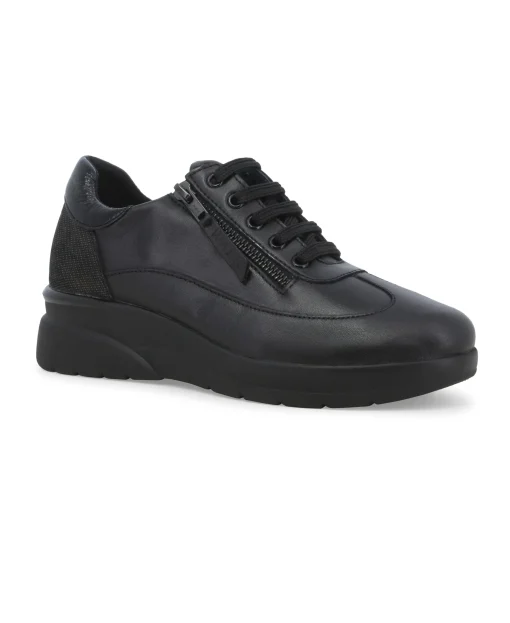 MELLUSO WALK K55439 nero scarpe donna sneakers zeppa lacci pelle