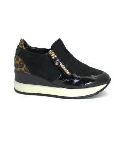 MELLUSO WALK R25545 nero scarpe donna sneakers zeppa slip on zip camoscio