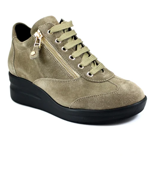 MELLUSO WALK R25625DW topo marrone scarpe sneaker donna mid zeppa lacci zip