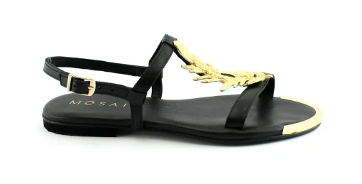 MOSAIC M1450 black nero sandali donna cinturino accessorio foglia dorata