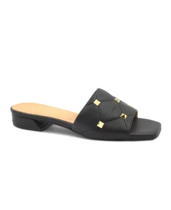 MOSAIC TB20 black nero ciabatta sandalo donna pelle tacco borchie