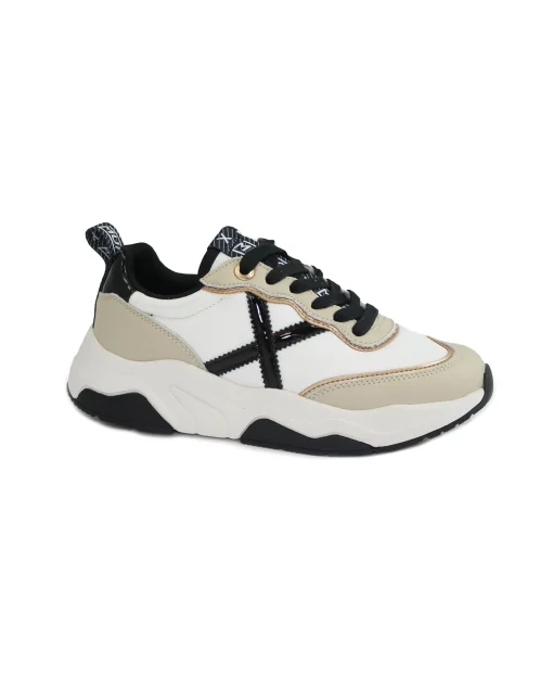 MUNICH 8770105 WAVE bianco nero scarpe donna sneakers lacci pelle