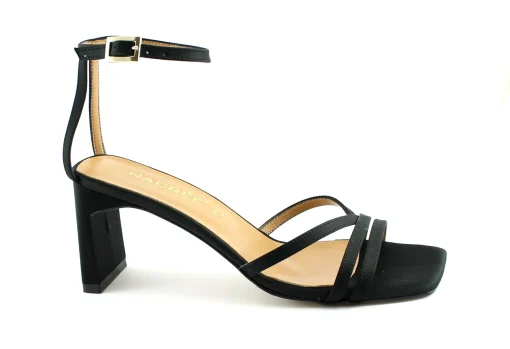 NACREE 395002 nero scarpe donna sandalo tacco cinturino tessuto raso