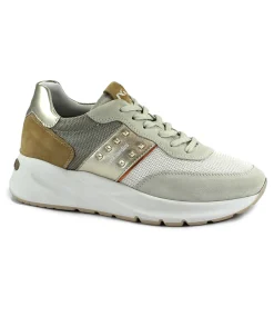 NERO GIARDINI 12863 beige scarpe donna sportive sneakers lacci zeppa pelle