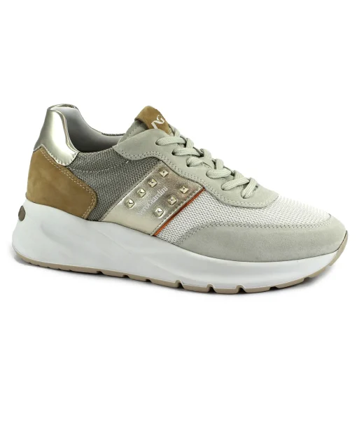 NERO GIARDINI 12863 beige scarpe donna sportive sneakers lacci zeppa pelle