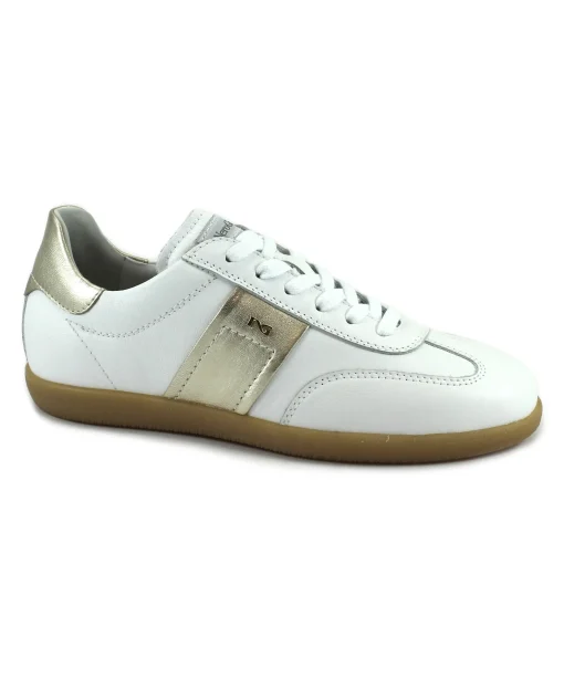 NERO GIARDINI 12851 bianco oro scarpe donna sneakers lacci pelle