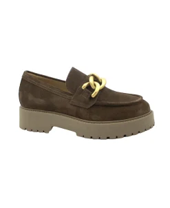 NERO GIARDINI 05110 castagno marrone scarpe donna mocassino catena carrarmato camoscio