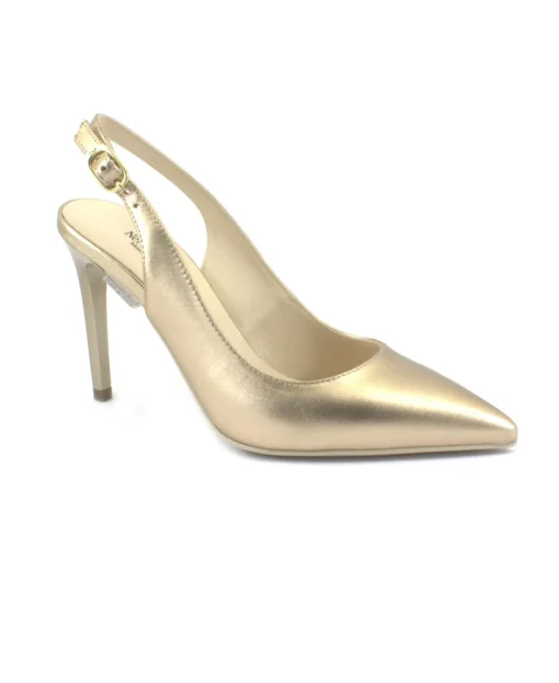 NERO GIARDINI 07041 laminato oro scarpe donna decolletè tacco sling back cinturino punta