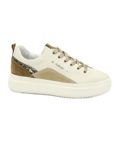 NERO GIARDINI 11592 milk bianco beige marrone scarpe donna sneakers lacci platform