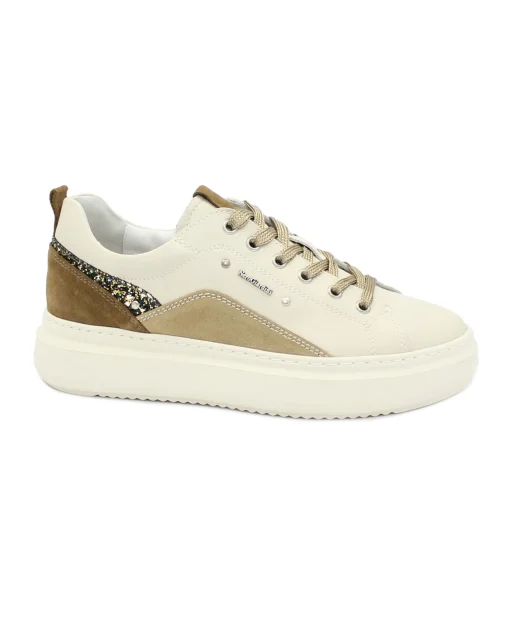 NERO GIARDINI 11592 milk bianco beige marrone scarpe donna sneakers lacci platform