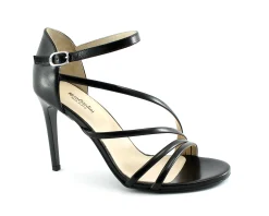 NERO GIARDINI 18400 nero scarpe donna sandali tacco pelle tallone chiuso cinturino