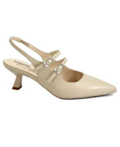 NERO GIARDINI 12252 nude lino scarpe donna decolletè tacco sling back cinturino punta