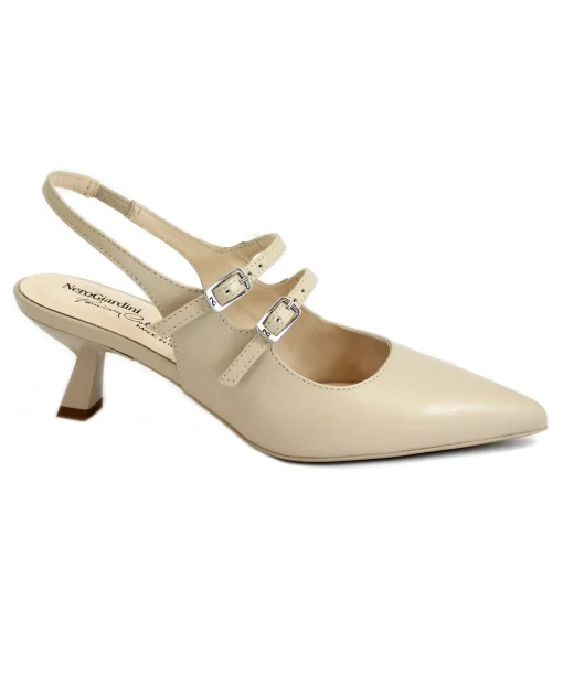 NERO GIARDINI 12252 nude lino scarpe donna decolletè tacco sling back cinturino punta