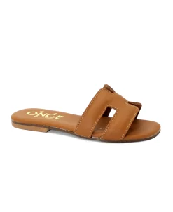ONCE H1000 marrone cuoio scarpe ciabatte donna pelle ciabattine basse