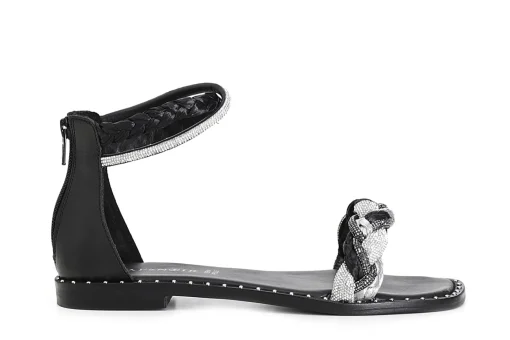 Sandali Donna: Cafè Noir C1GE9130 SANDALO FASCIA STRASS E RAFFIA INTRECCIATA ZIP DIETRO
