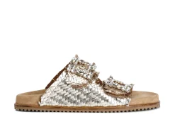 Sandali Donna: Cafè Noir C1XM2002 CIABATTA DOPPIA FIBBIA STRASS IN PELLE INTRECCIATA