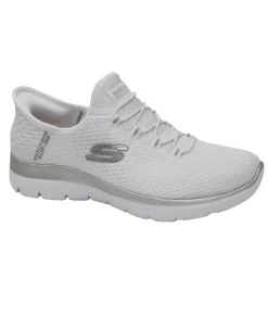 SKECHERS 150123 SKECHERS SLIP-INS white silver bianco scarpe donna lacci memory foam VEGAN