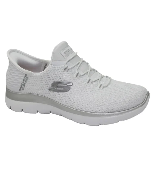 SKECHERS 150123 SKECHERS SLIP-INS white silver bianco scarpe donna lacci memory foam VEGAN