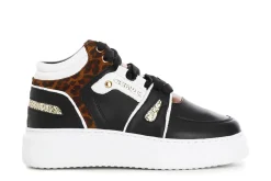 Sneakers Donna: Cafè Noir C1DE1660 TRONCHETTO IN PELLE ALLACCIATO CON RIPORTI MACULATI