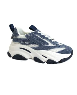 STEVE MADDEN POSSESSION-E POSS07S1 blue denim jeans scarpe donna sneakers tessuto zeppa lacci