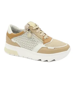 STONEFLY 220905 birch white beige cuoio scarpe donna sneakers lacci zip pelle forata