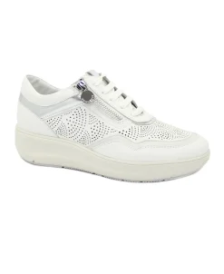 STONEFLY 220775 cloud white bianco scarpe donna sneakers lacci zip pelle forata