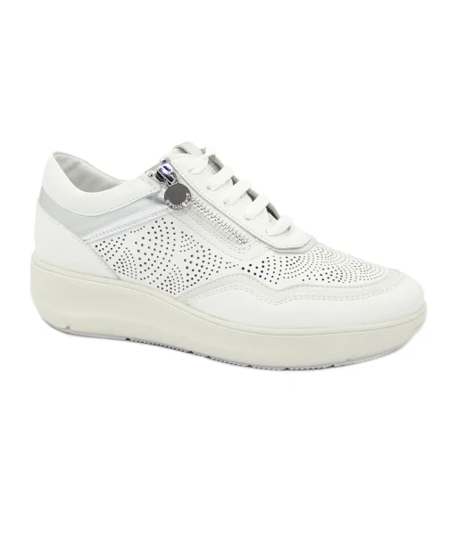 STONEFLY 220775 cloud white bianco scarpe donna sneakers lacci zip pelle forata