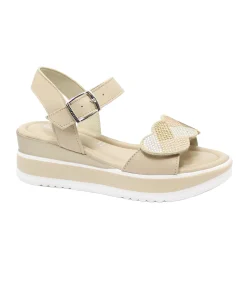 VALLEVERDE 32111 beige sandali donna zeppa fibbia + strappo pelle