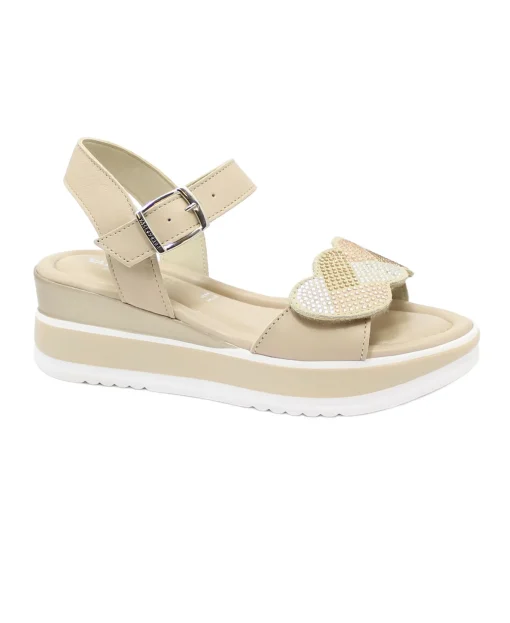 VALLEVERDE 32111 beige sandali donna zeppa fibbia + strappo pelle
