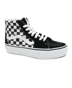 VANS SK8-HI PLATFORM KNQXH1 checkerboard white scarpe donna sneakers lacci tessuto